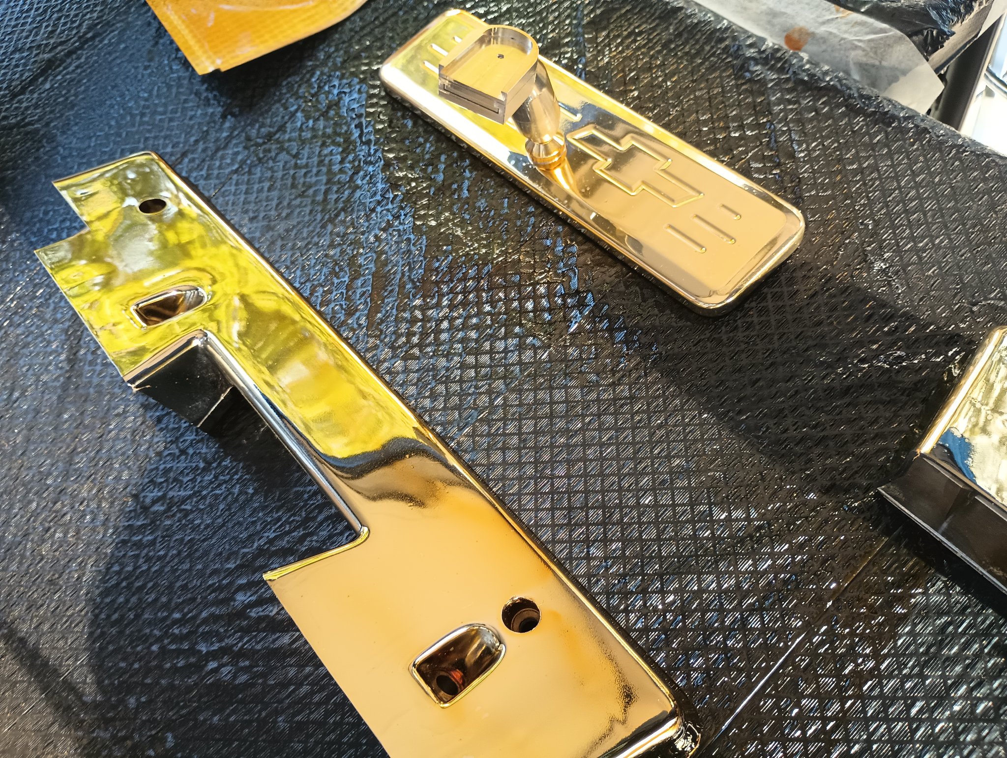 ChromeKarats gold plating work — Gold Chevy Mirror Brackets
